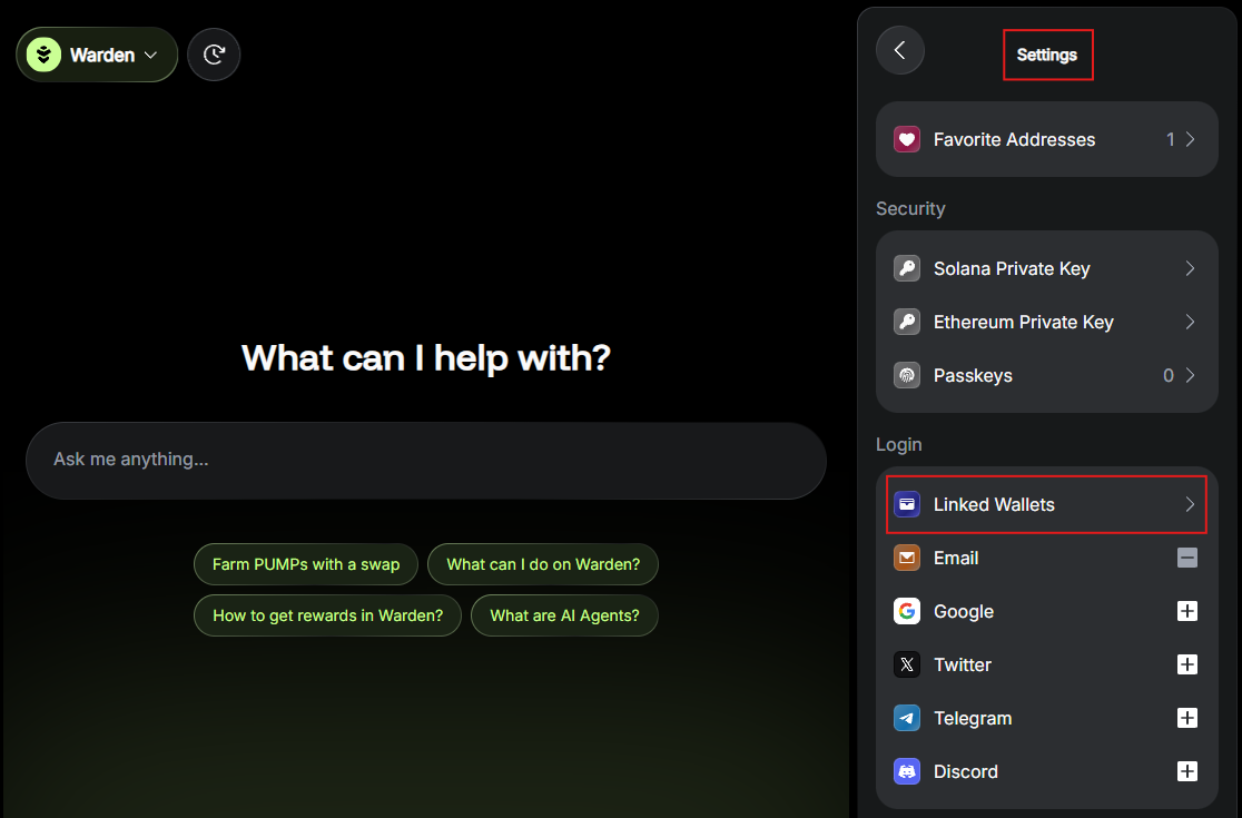 Link your external wallet in Warden