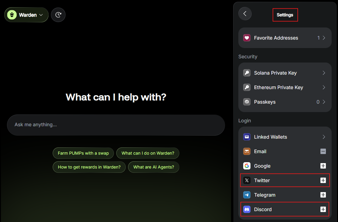 Link your X and Discord accounts in Warden