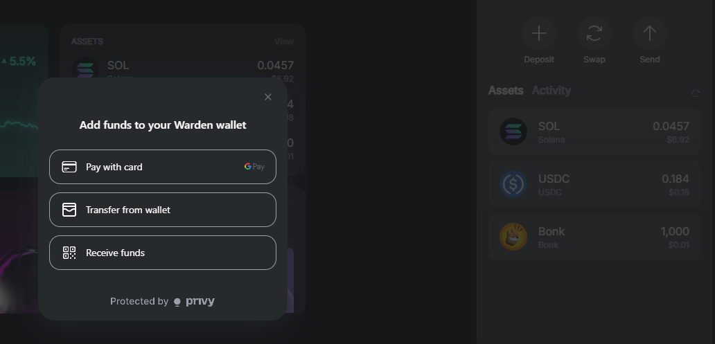Deposit assets in the Warden App