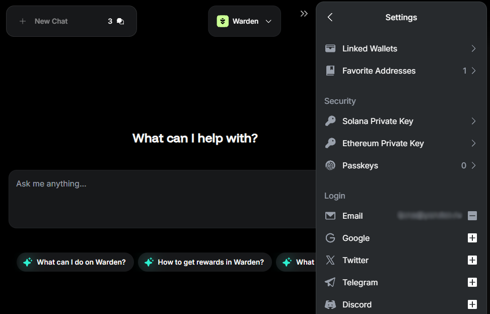 Configure your wallet in Warden