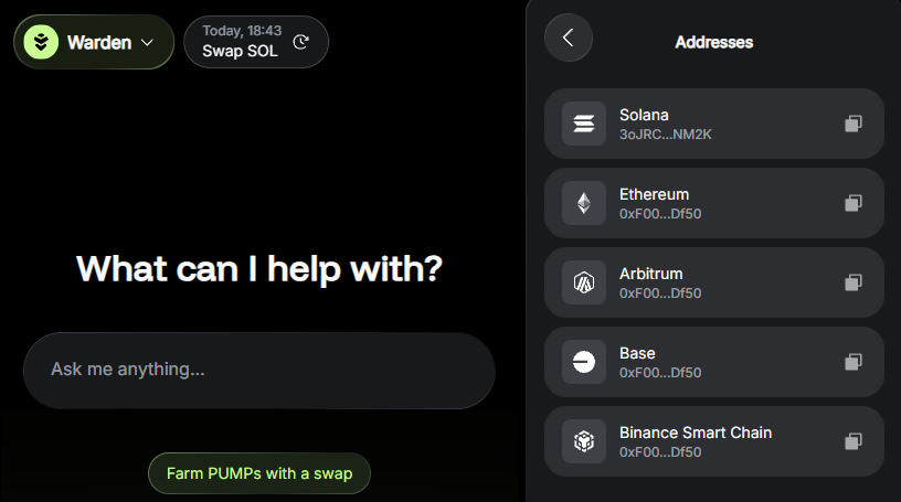 Copy a wallet address in Warden