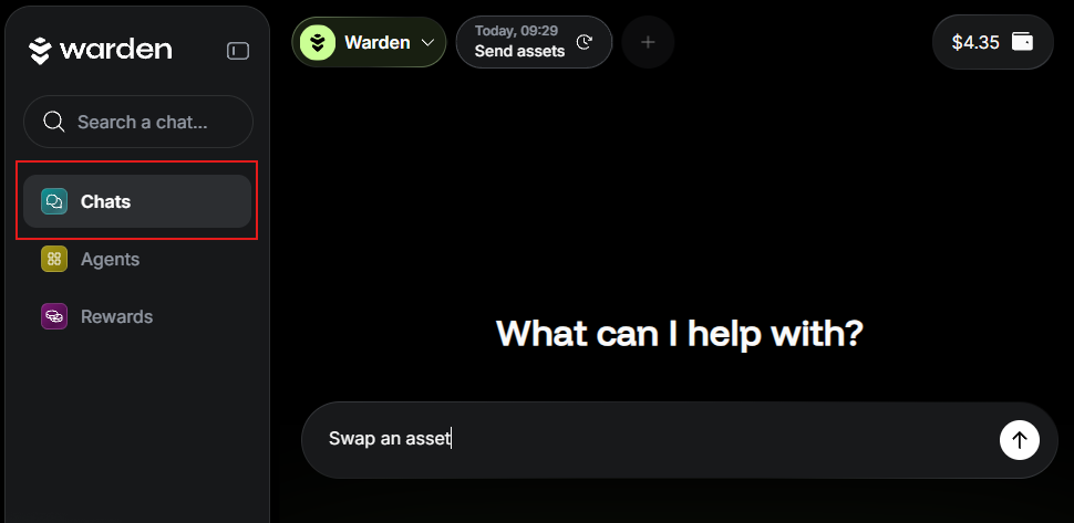 Ask the Warden AMA Agent to swap an asset